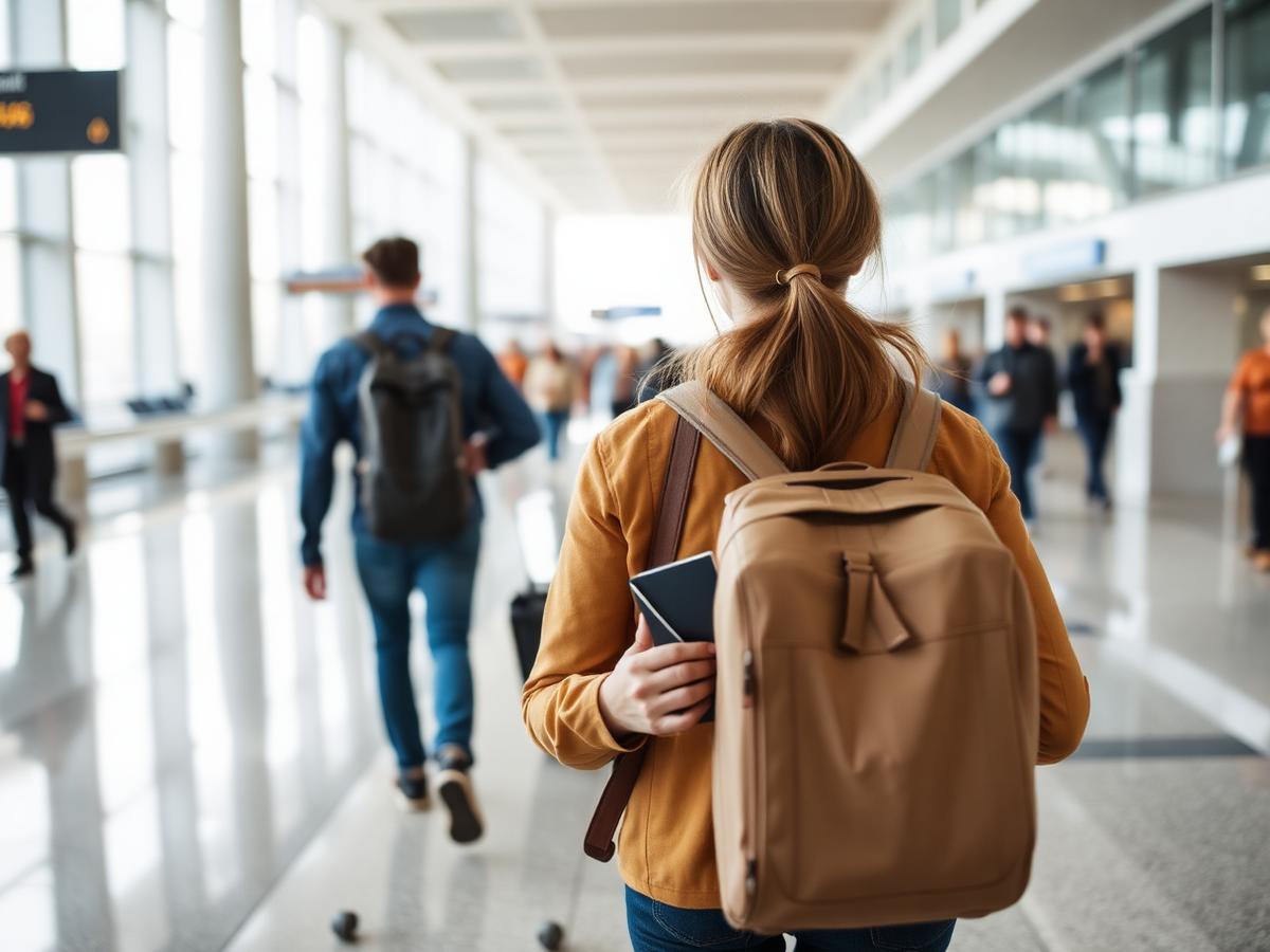 Voyageuse dans un aéroport avec son passeport
